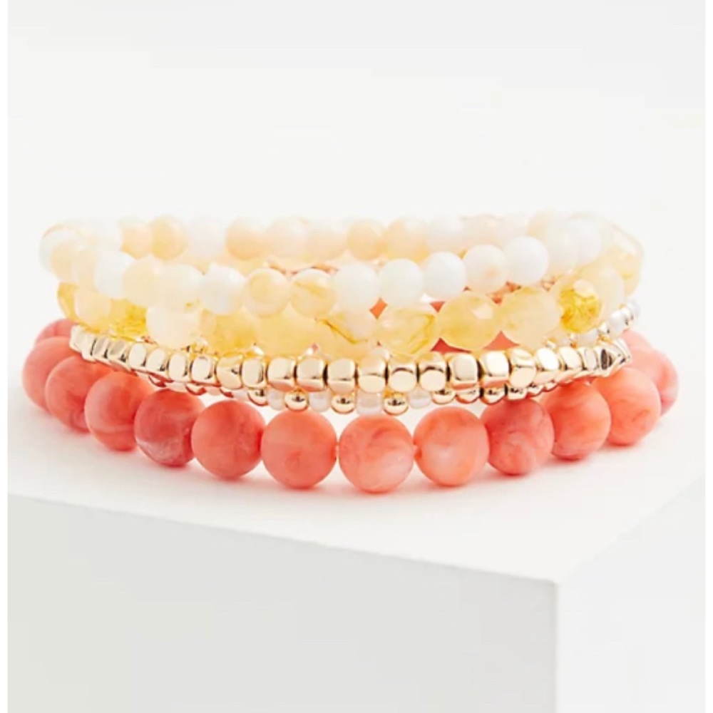 🆕 Coral Gold-Tone Stretch Bracelet Set NWT Torrid